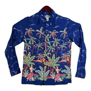 KAMEHAMEHA Loud Hawaiian Medium Shirt Hula Girl Long Sleeve Vintage AOP All Over